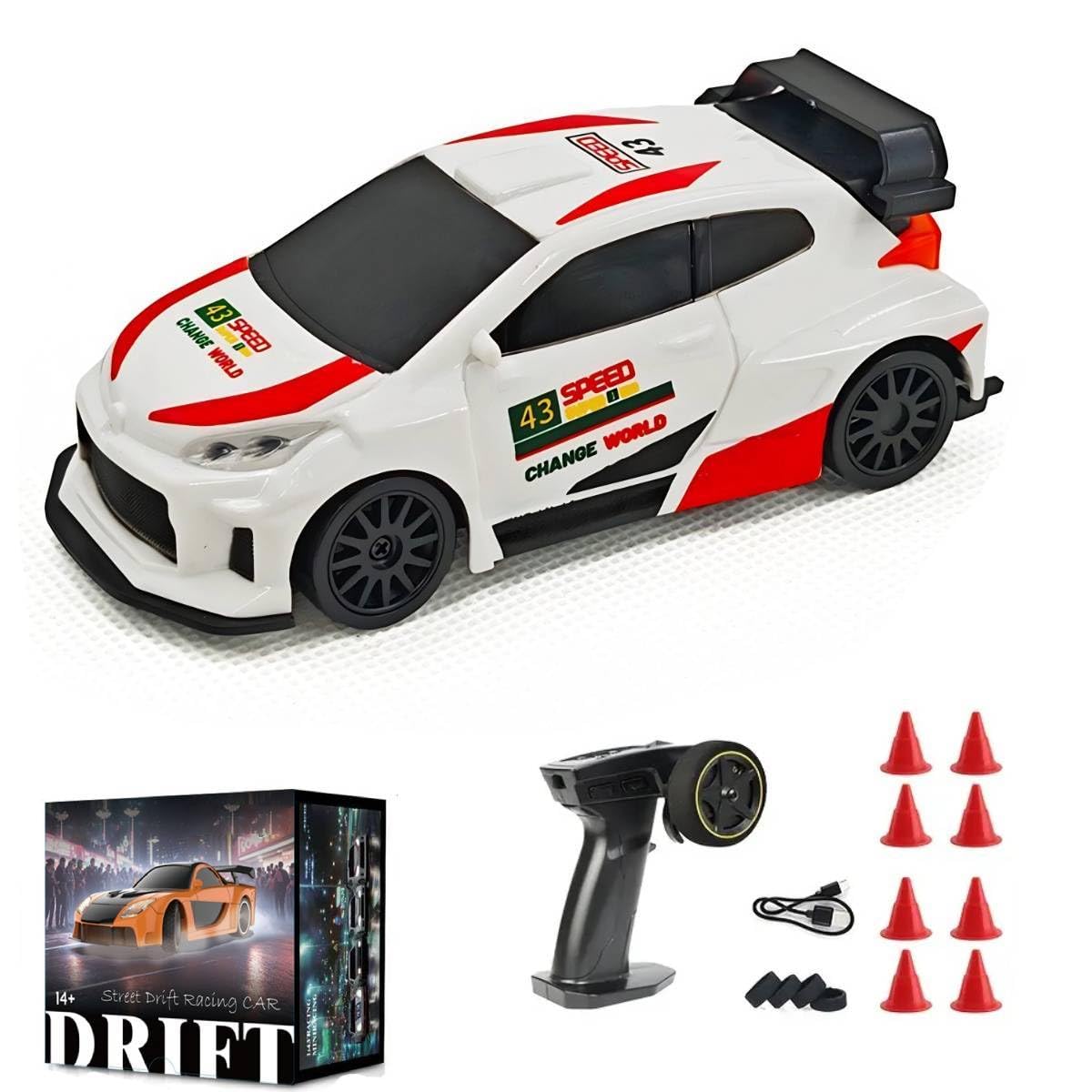 Aetheria 1/43 RC Drift Racing Car with Gyro, 4WD Fully Proportional Mini Electric Race Vehicle with LED Lights Remote Control High Speed Car for Adult Outdoor - Ready to Run (Gyro White)