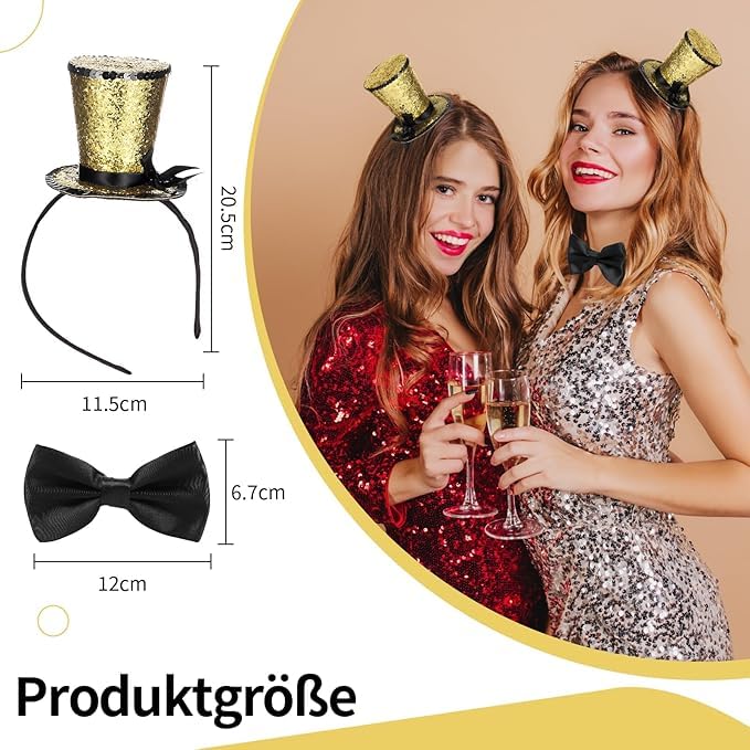 BEIMEIII 4 Pieces Mini Hat Cylinder Set Headband Includes 2 Pieces Black Bow Tie and 2 Pieces Gold Mini Top Hat for Wedding Accessory Headdress Carnival Prom Party - Image 2