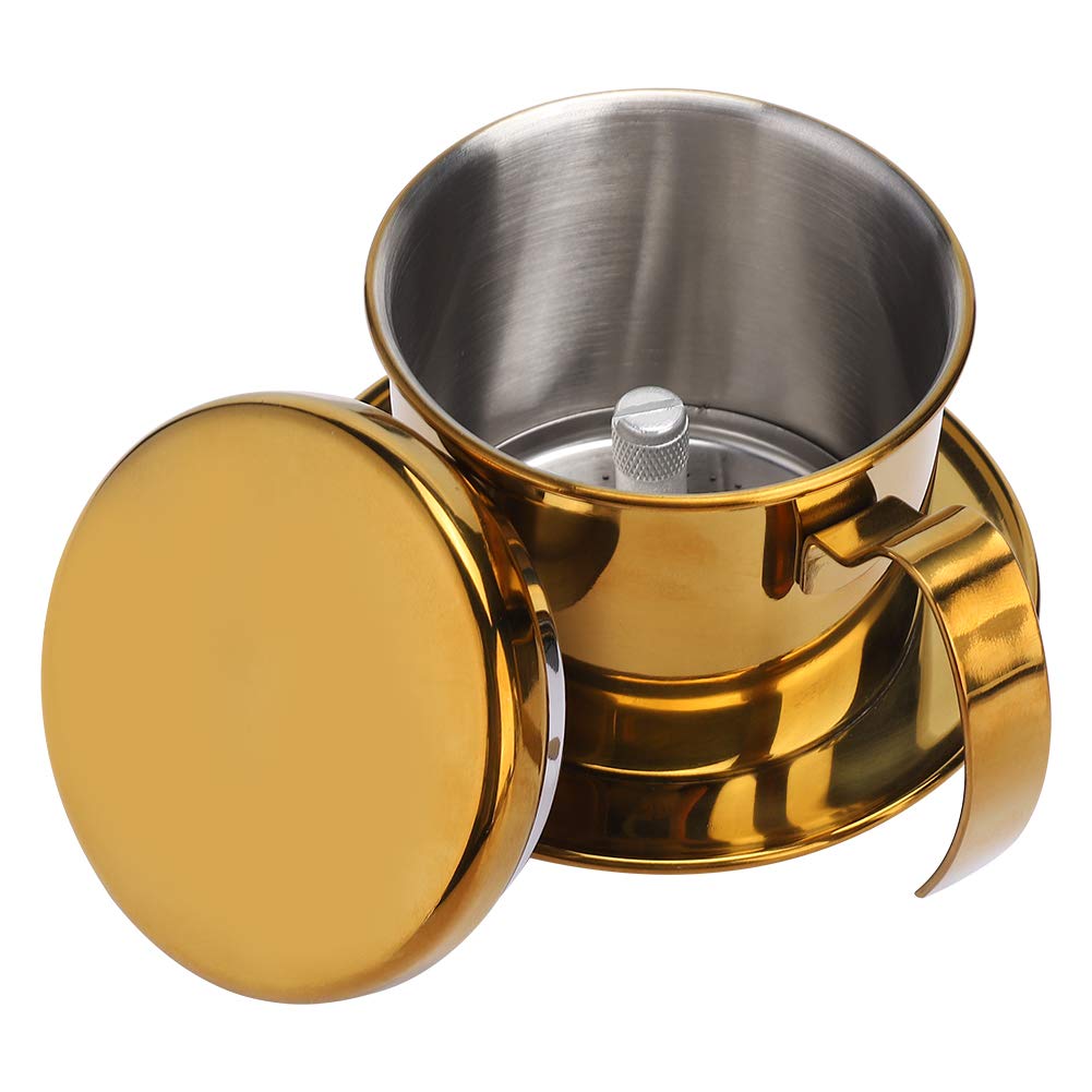 Lybunair Stainless Steel Vietnamese Style Coffee Maker Pot, Drip Brewer Coffee Drip Filter Maker for Home Kitchen Office Outdoor, Gold