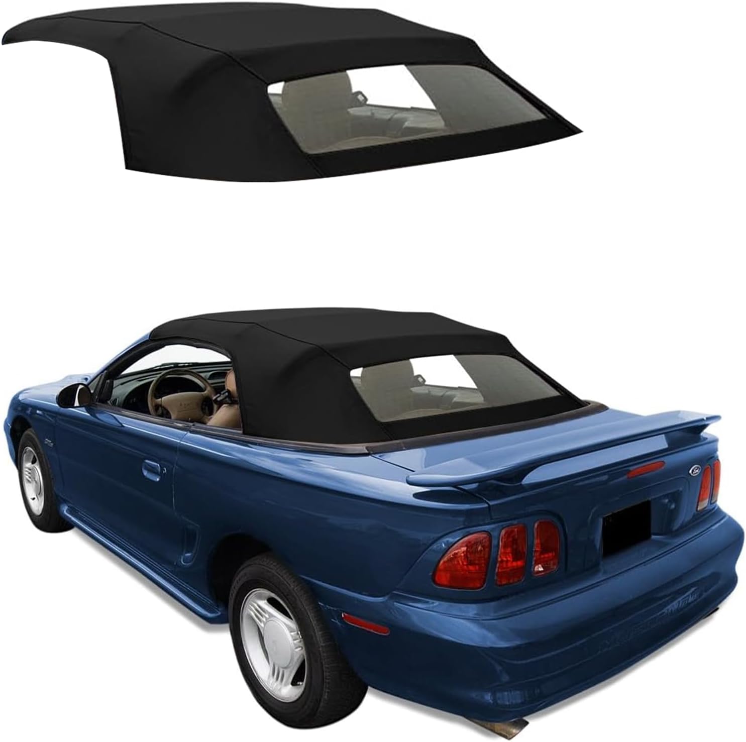 Sierra Auto Tops & Seats Convertible Soft Top Replacement, compatible with Ford Mustang 1994-2004 (all models), w/Heated Glass Window, Sailcloth Vinyl, Black