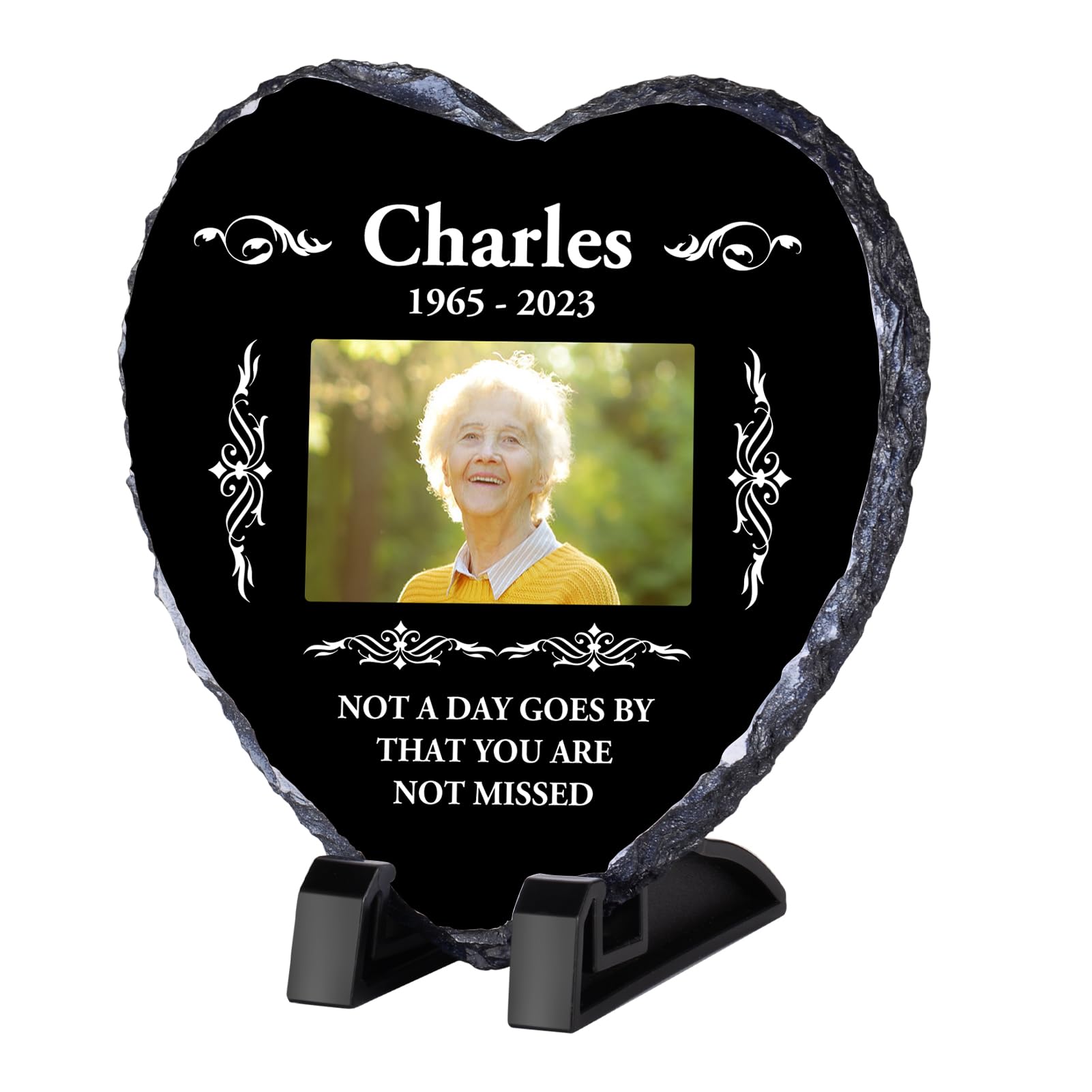 Personalised Memorial Plaque, Custom Rock Slate Frame with Photo Text, Customised Memorial Gifts for Loss of Loved One, Cemetery Decorations for Grave