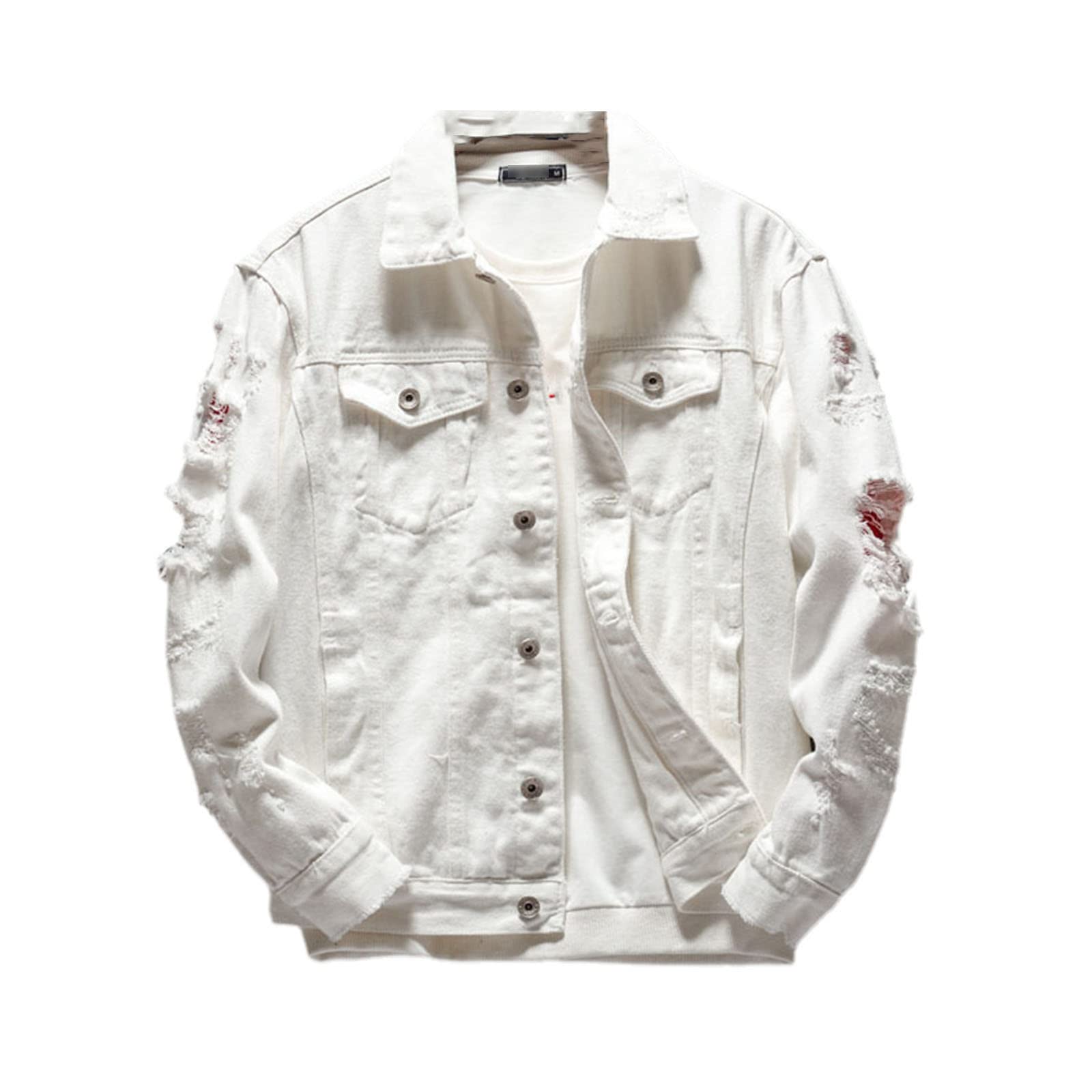 Veste punk hip-hop homme blanche blouson en jean d'automne destroy - 8