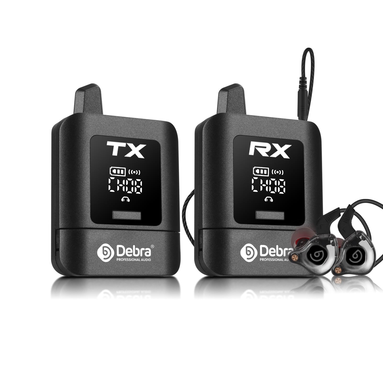 Debra ST-Mini Sistema IEM Professionale – Trasmissione Wireless 2.4G a 50m, Autonomia Prolungata, Ricevitori Illimitati Nero
