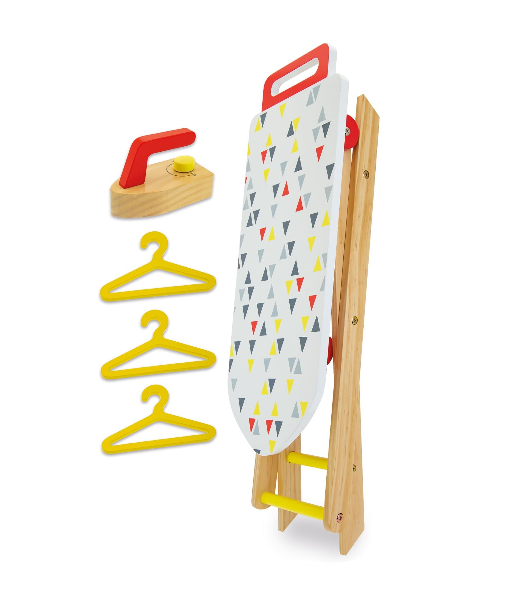 Teorema Giocattoli, Asse da Stiro con Ferro da Stiro Giocattolo, Set Completo in Legno Pieghevole e Accessoriato con Grucce, Gioco di Imitazione per Bambini, Altezza 55 cm