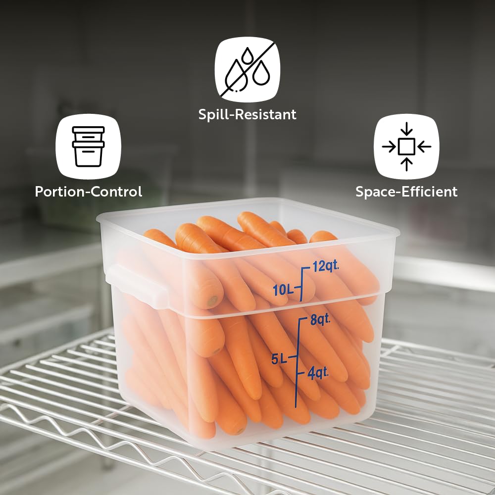 Restaurantware - Contenedores de almacenamiento de alimentos Met Lux de 4 cuartos de galón, 10 recipientes de almacenamiento translúcidos – Las tapas se venden por separado, marcadores de volumen