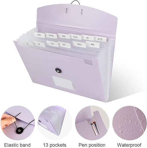 Miniatura 2 de JIMEIQI Organizador de archivos de acordeón, carpetas, carpetas para documentos, carpeta de archivos expandible de 13 bolsillos con bolsillos con