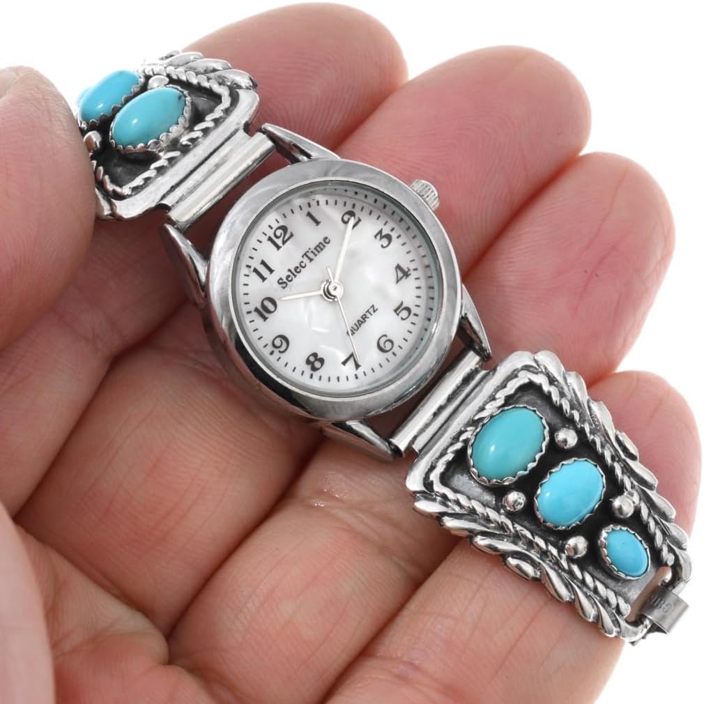 Alltribes Navajo Genuine Sleeping Beauty Turquoise Silver Ladies Watch Feminine Sterling Design 1133