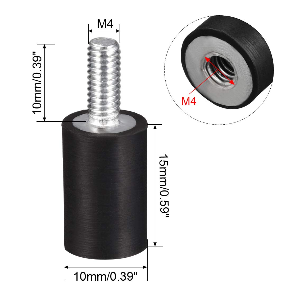 Sourcing Map M4 Macho Hembra Goma Soportes, Amortiguador, Para Motor Generador Compresor Garaje Reversa Ósmosis Bomba Impacto Aire Generador Coche
