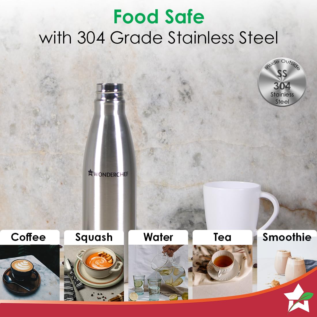 Wonderchef SS Hydro Bot 750 ml I Gift Box Packing I Single Wall I Non-Insulated I 304 Stainless Steel I Non Toxic IBPA Free I Rust Free I Light Weight I Ultra Durable 2 Years Warranty - Image 3 thumbnail