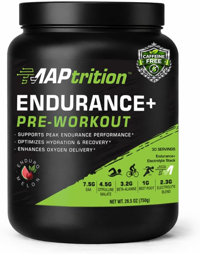 Endurance+: Caffeine-Free Pre-Workout, Endurance & Hydration Formula with EAAs, Citrulline Malate, Beta-Alanine & Electrolytes – for Running, Crossfit & Sports Training (Enduro-Melon)