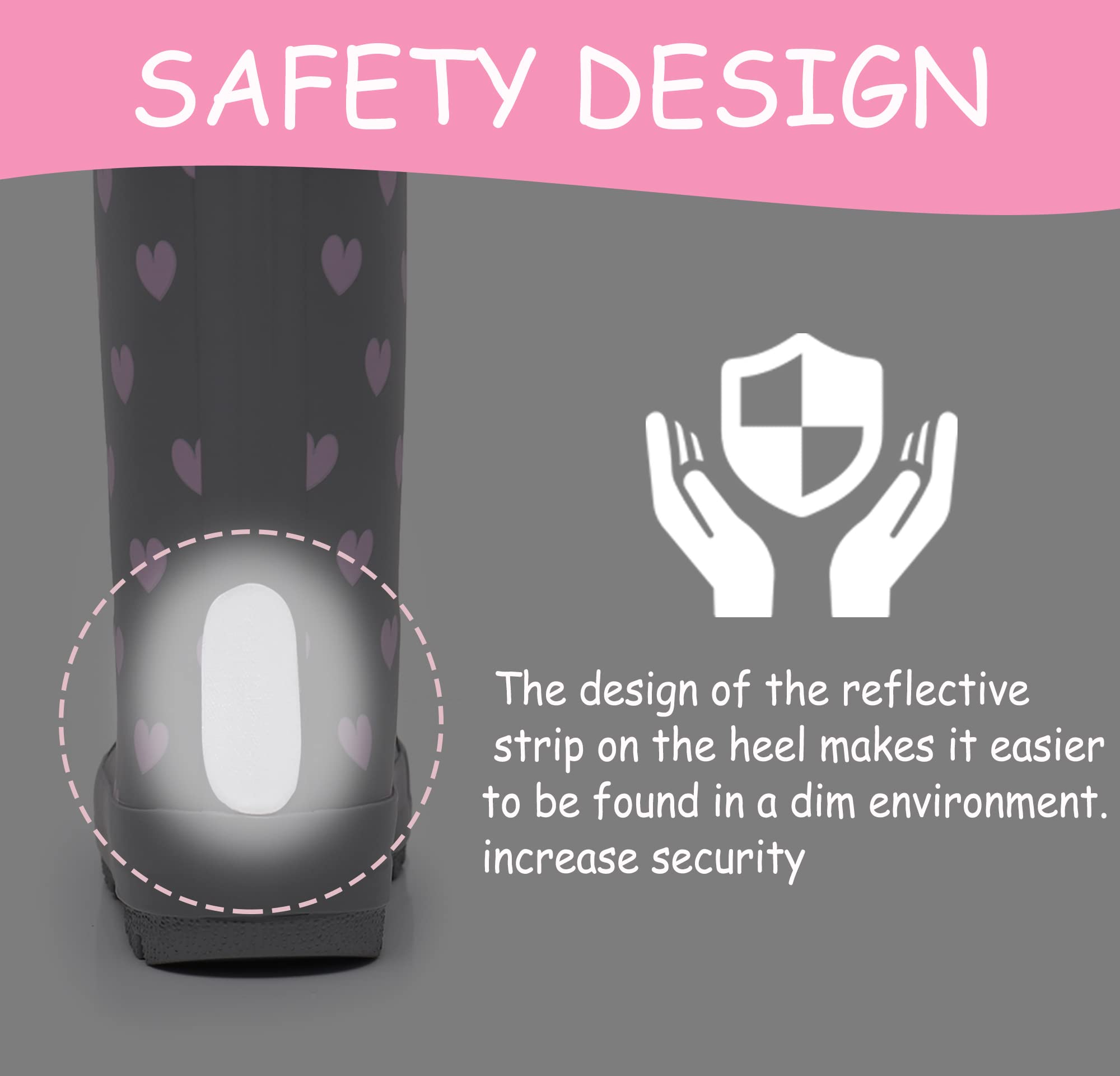 RAINANGEL Botas de lluvia para niños pequeños con asas fáciles de poner, botas de lluvia de goma impermeables para niñas y niños, en divertidos estampados y colores, unisex, botas de lluvia para