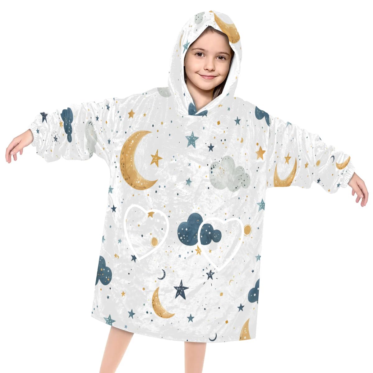 Pardick Wearable Blanket Hoodie for Kids, Veteran Clouds Fleece Sweatshirt Blanket Oversized Blanket Sweatshirt with Pocket Flannel Warm Hooded Blanket 6-10 Year Old Girl Boy Gift, One Size