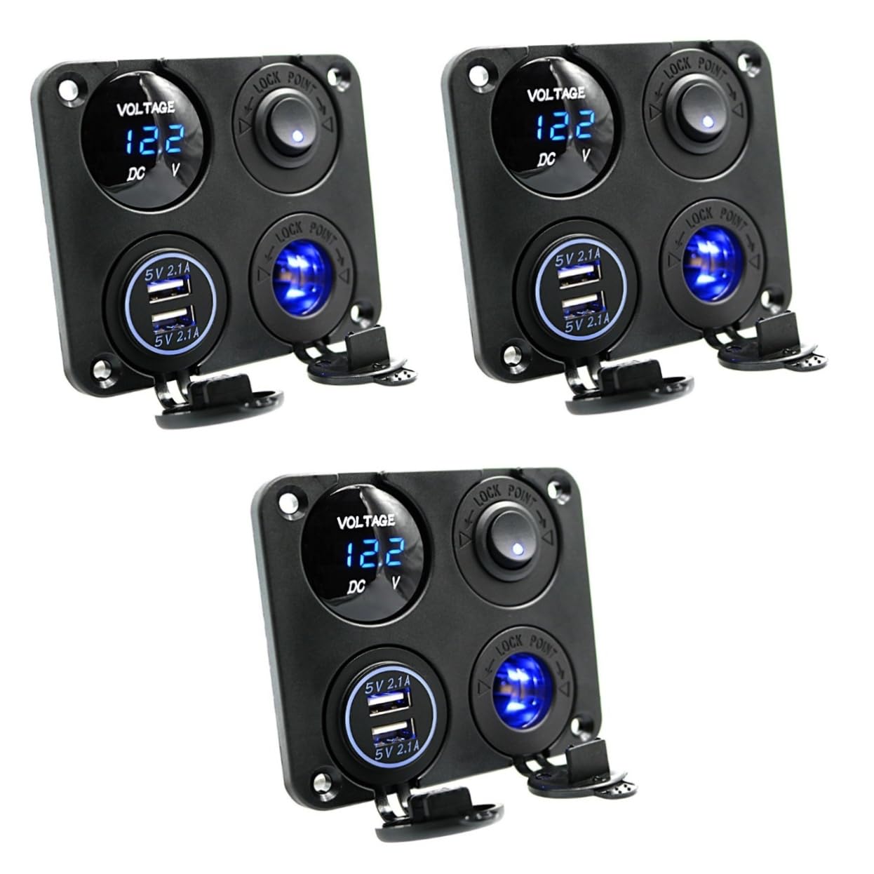 Gadpiparty 3piezas Cargador USB Dual Panel De Voltímetro Led para Coche Barco y Vehículos Adaptador Interruptor y Protección Integrada