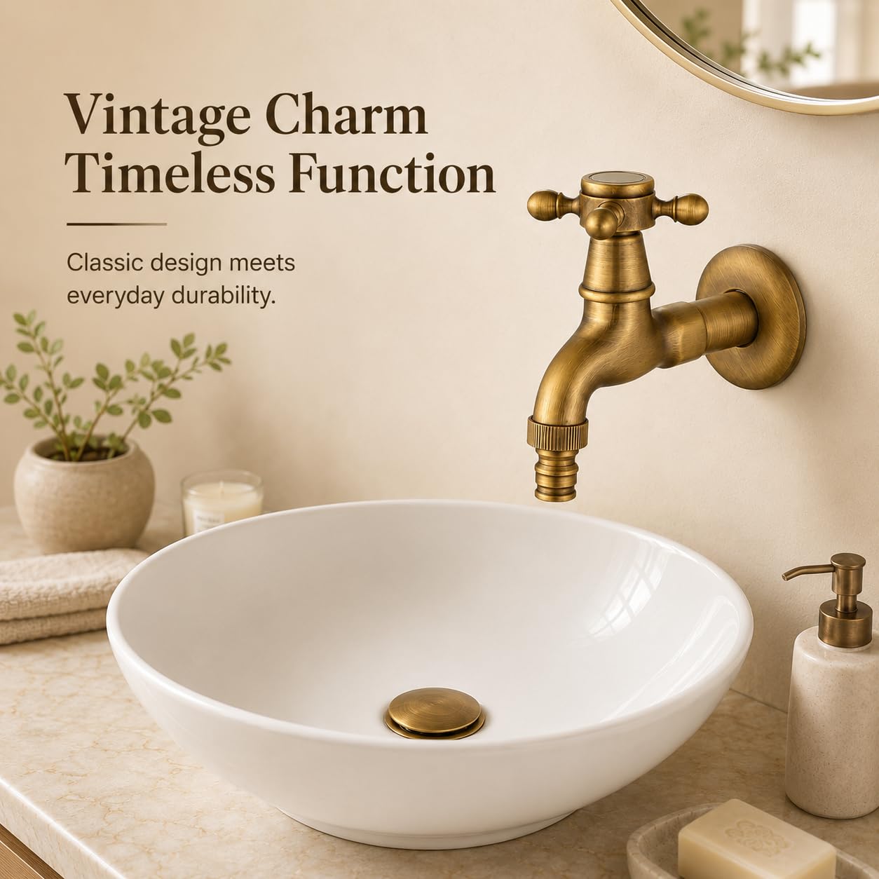 Vintage Rubinetto della Lavatrice con Croce Singola Maniglia Interfaccia G1/2 - Rubinetto de Ottone Montato a Parete per Giardino Bagno(Bronze)