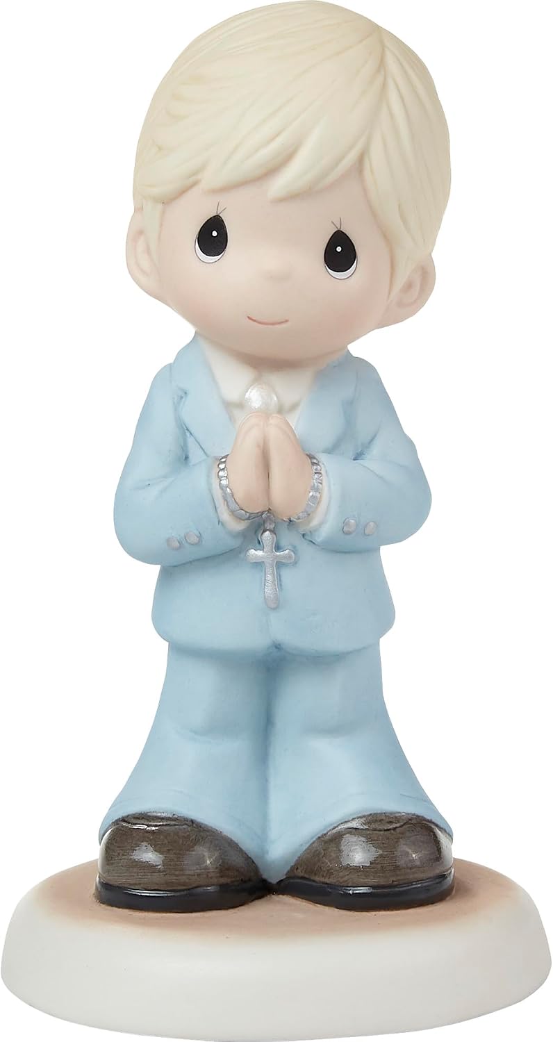 Precious Moments Communion Figurine, Blessings On Your First Communion Gift for Boys, Blond Hair Boy, Religious Keepsake for Catholic and Christian Faith