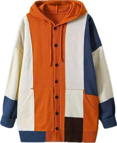 Patchwork Sweaters for Women Oversized Cardigan Sweater Hoodie Button Knit