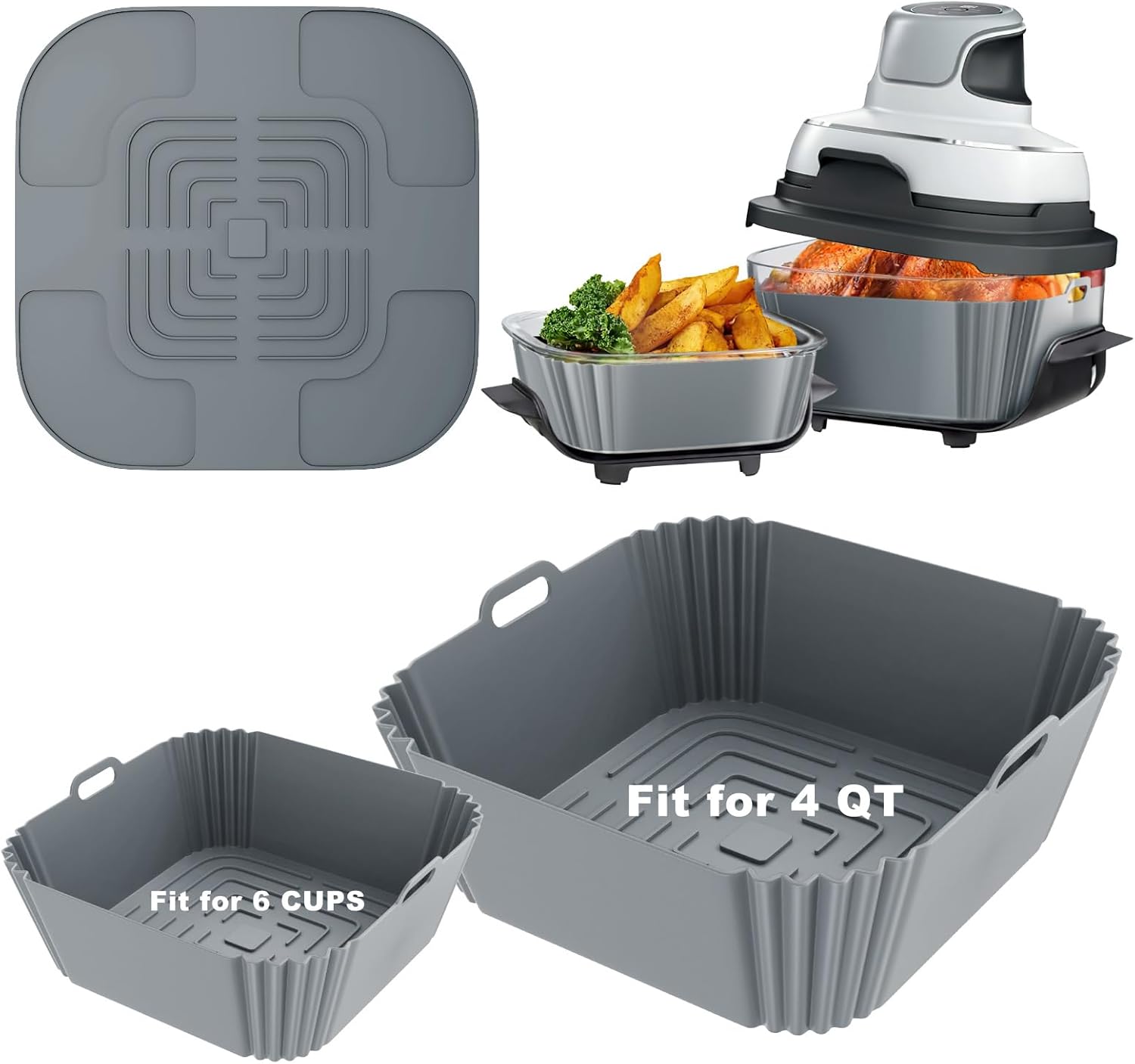 Ninja Crispi Air Fryer Accesorios Reusable for Glass Air Fryer FN101GY/FN101SG/FN101ST,2 Pack Non-Stick Upgraded Ninja Crispi Liners Silicone and Hot Pads, 4-in-1 Portable glass with 4QT & 6 Cups,Gray Ninja Crispi Air Fryer Accesorios Reusable for Glass Air Fryer FN101GY/FN101SG/FN101ST,2 Pack Non-Stick Upgraded Ninja Crispi Liners Silicone and Hot Pads, 4-in-1 Portable glass with 4QT & 6 Cups,Gray