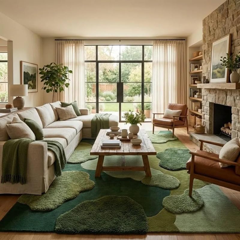 Kids Play Rug Hand Tufted Wool Area Rug Green Abstract Soft Plush Carpet for Bedroom Nursery Living Room 10x14 ft (120x168 inch)