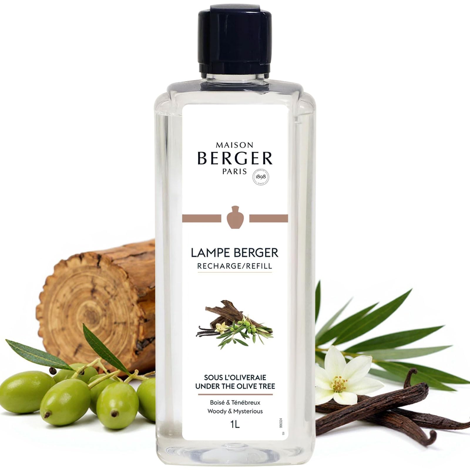 Maison Berger Under The Olive Tree Lamp Berger Fragrance Refill, 1 Liter – 2-In-1 Catalytic System, Neutralizes Odours Then Diffuses Fragrance, Aged Wood And Resin With Earthy Mediterranean Depth