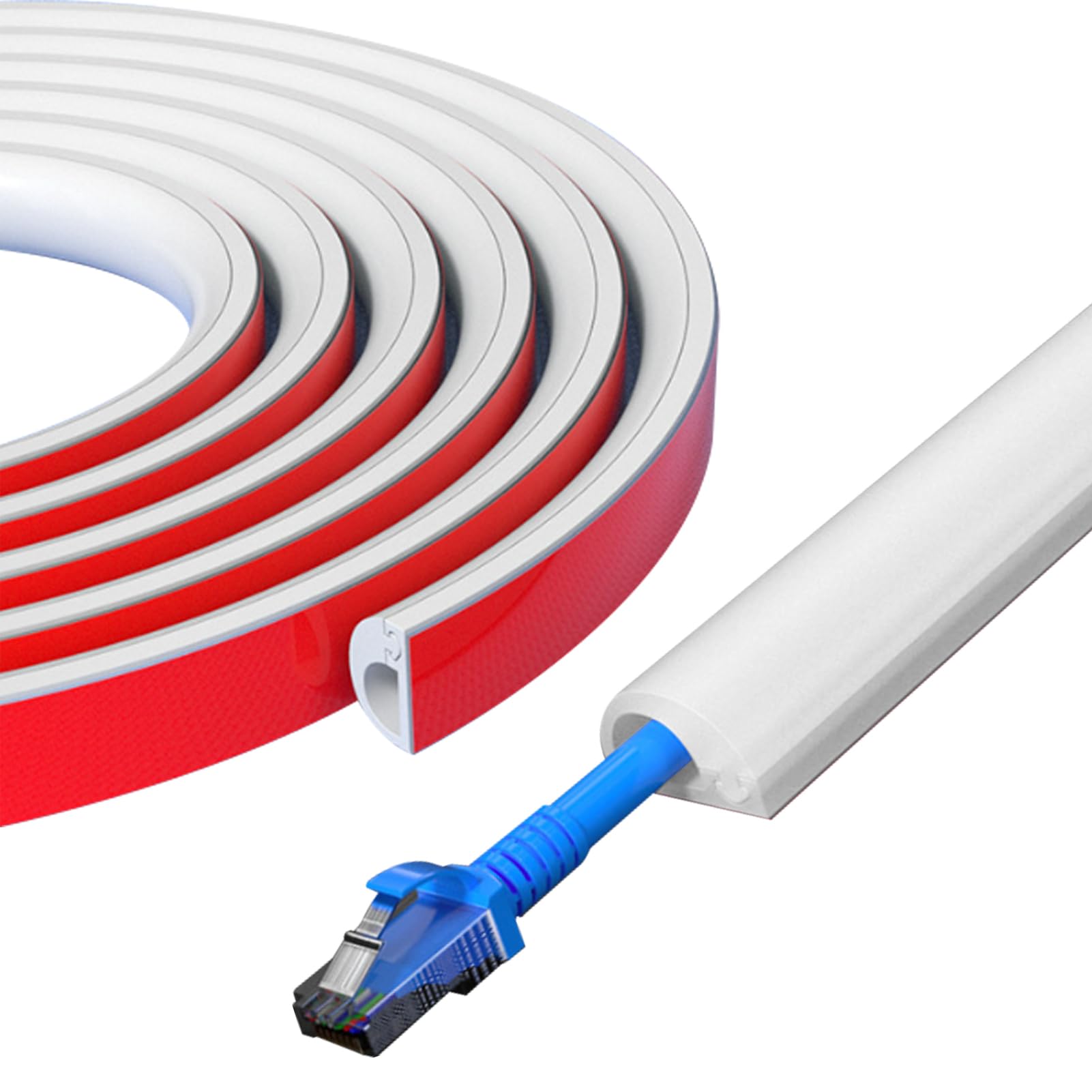 Mini White Cable Trunking Self Adhesive For 1 Electric Cables, 78"/2m White One Cord Trunking for Electric Cables, Soft PVC Semi-circular Side Opening Cable Duct to Hide Wire(COLOR:white)