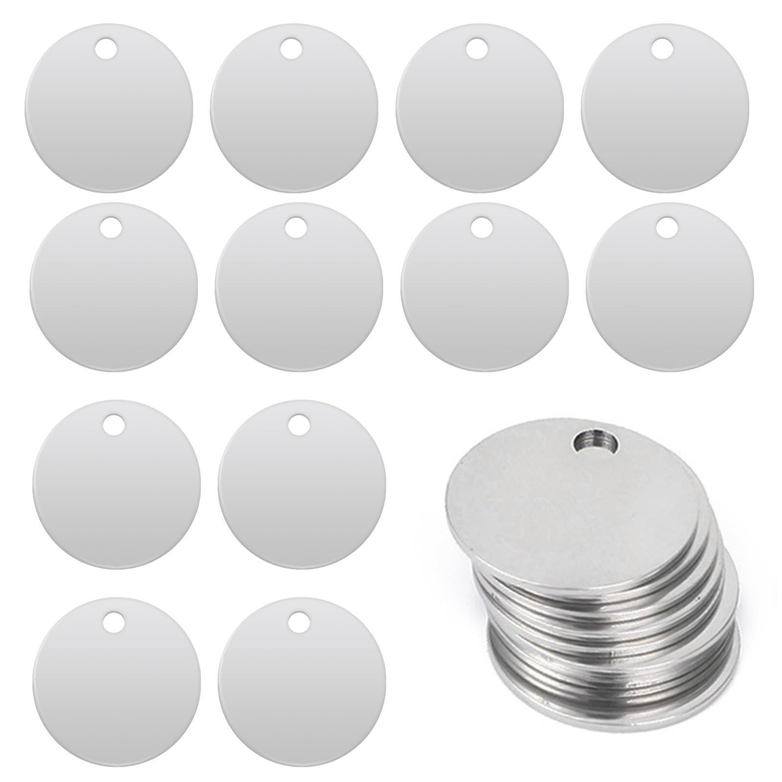 XDGBGFN 25 Pack Round Metal Blanks Engraving Metal Discs 4cm with Hole Stainless Steel for Engraving, Making, DIY