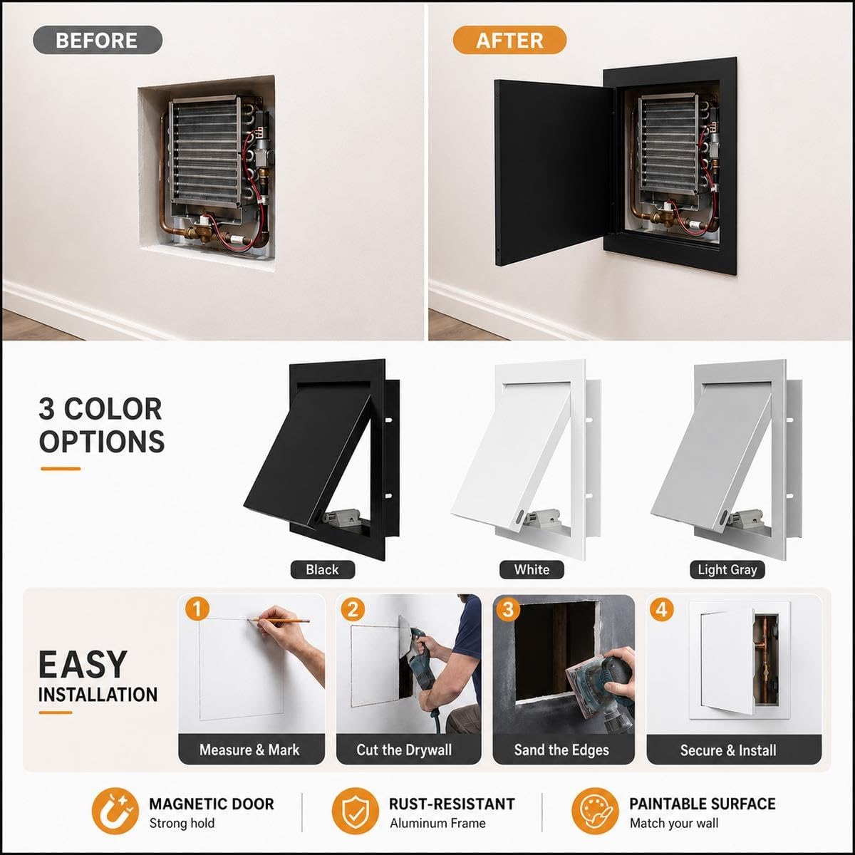 Sportello Ispezione Metallo Nascosto, Sportello Contatore Gas ed Elettrico per Parete e Soffitto - Pannello Accesso Tecnico per Contatore, Caldaia e Manutenzione(Bianco,330x350mm)