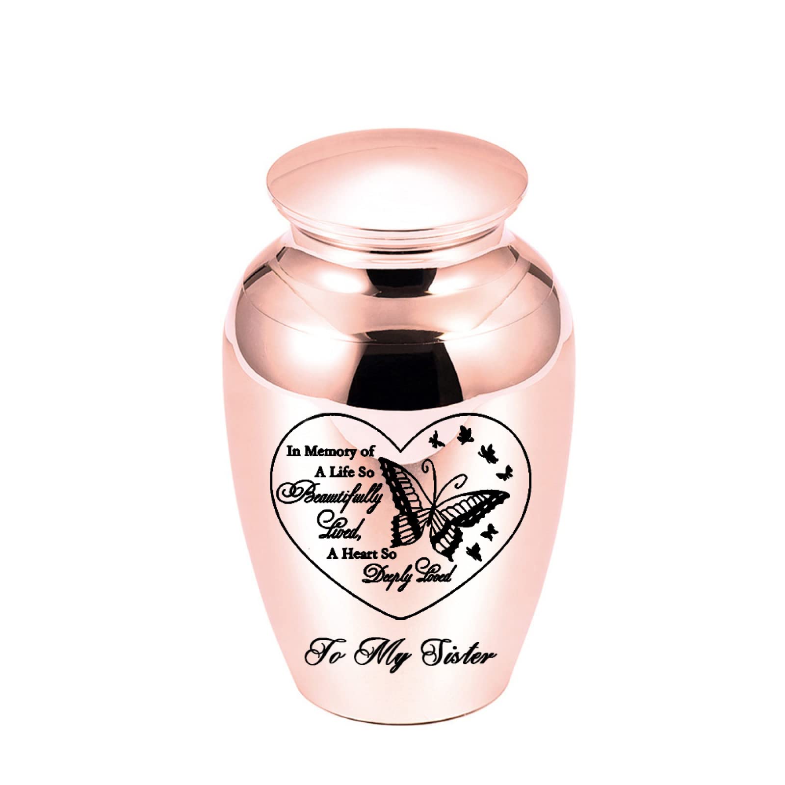 LZHLMCL Urn For Dog Ashes 70Mm Aluminum Alloy Urn Jar Waterproof Urn Engraving Butterfly Cremation Urn Mini Urn For Human Ashes Keepsake Rose Gold Sister
