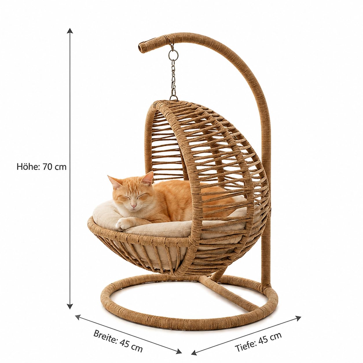 Generisch La Tahzen Katzenschaukel - Hängesessel für Katzen und kleine Hunde - 45 x 45 x 70 cm - Farbe Weiß - Handgefertigtes Haustiermöbel mit Plüschkissen (Beige)