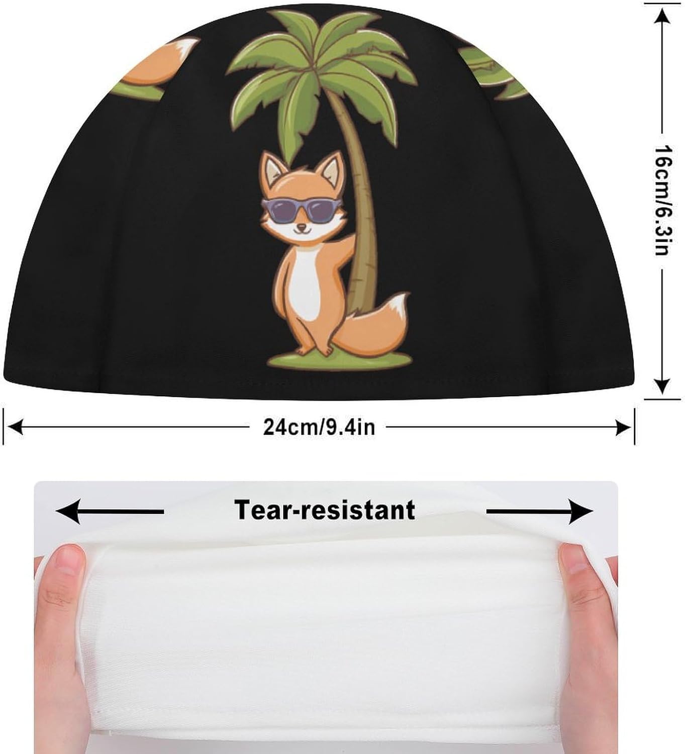 Kawaii Fox Palms Trees Womens Swim Cap for Men Adult Swimming Hat Curly Short Medium Long Hair