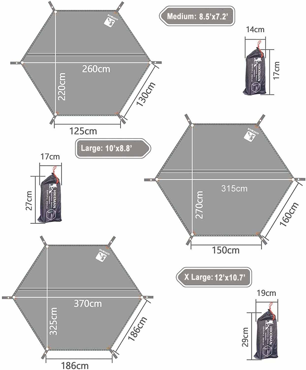 Hikeman Hexagonal Tent Footprint,1-4 Person Ultralight Waterproof Tent Tarp Ground Sheet Mat with 6 Tent Stakes for Camping Hiking Picnic Backpacking(XL)