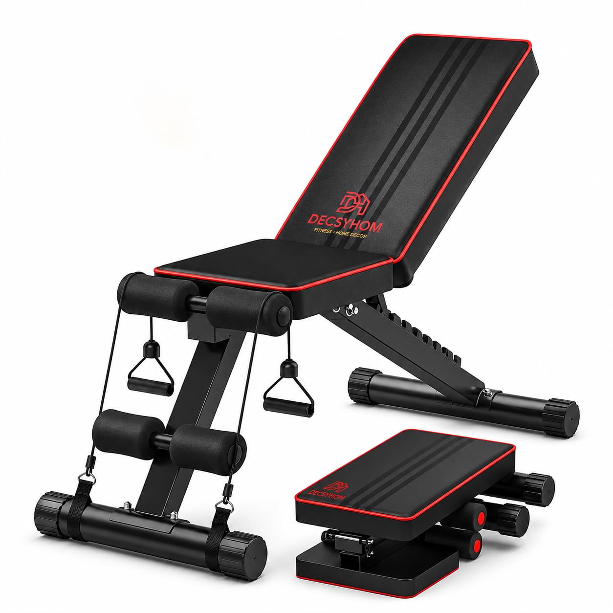 Adjustable Weight Bench for Home Gym, Foldable Workout Bench with Resistance Bands, 7-Level Incline Decline Flat Bench Press, Multi-Purpose Exercise Bench, Dumbbell Bench, Sit Up Bench, Heavy Duty Steel Frame Black & Red - Max Load Capacity 200KG-image-25