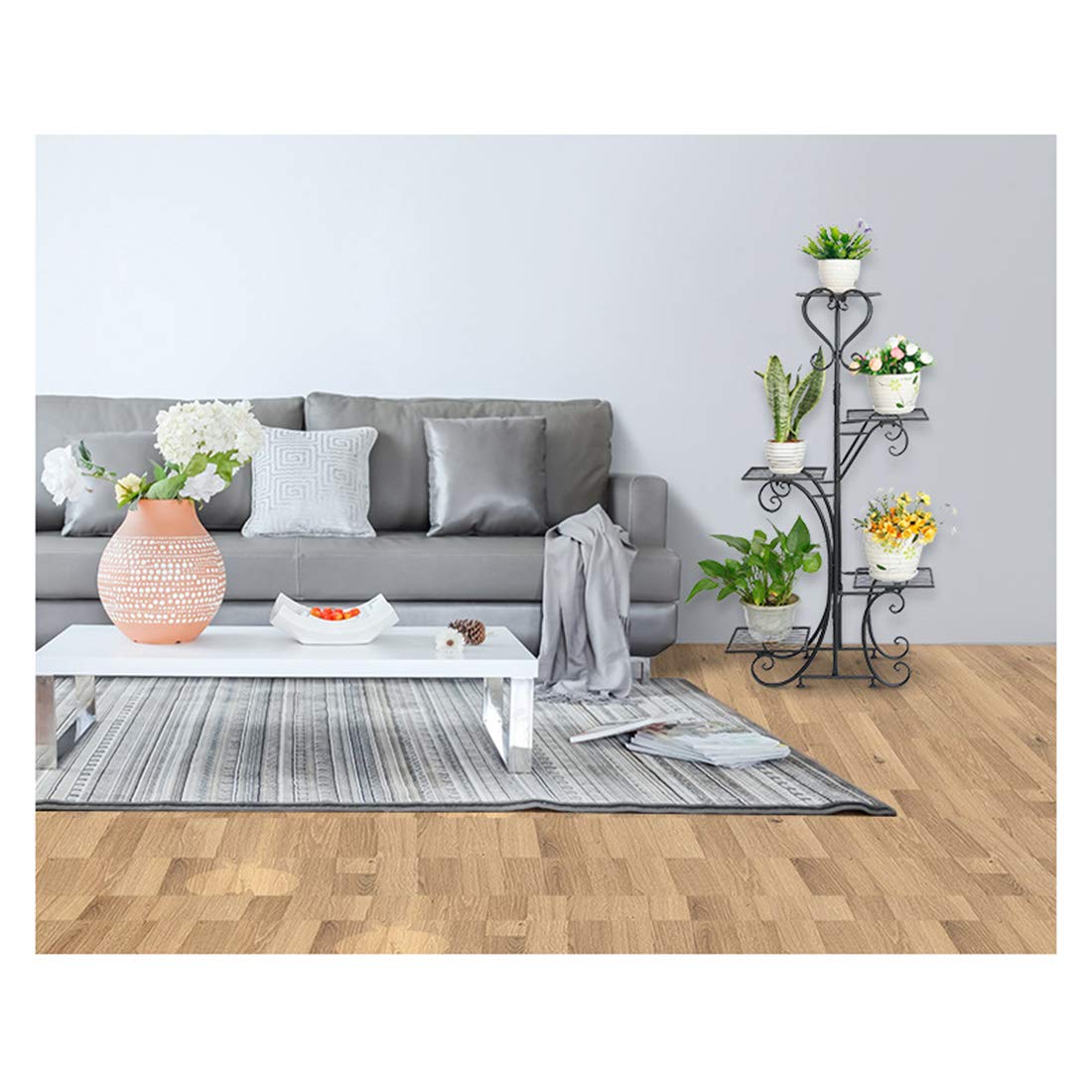 soporte para plantasEscaleras de flores Soporte de flores de metal con 5 estantes Escaleras de plantas para interior Balcón Sala de estar Decoración de jardín al aire libre 50 x 25 x 106 cm (Negro)