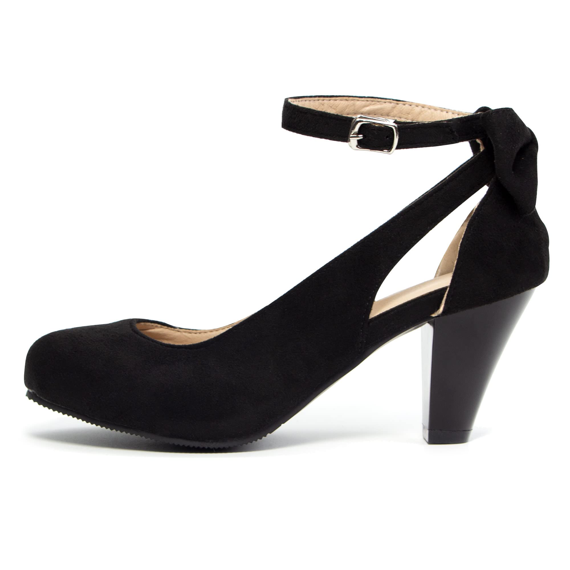 elerhythm Mary Jane Nœud Bout Fermé Escarpins Vintage Talons Style Gatsby Victorien Années 1920 Simili Daim