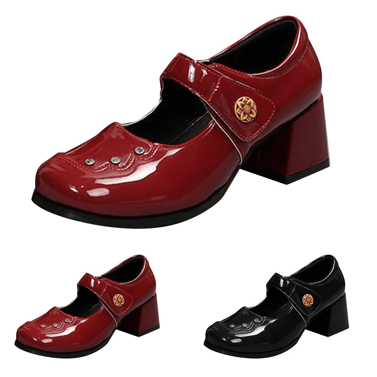 Pumps Damen Blockabsatz Mary Jane Schuhe High Heel Kleid Schuhe Elegante