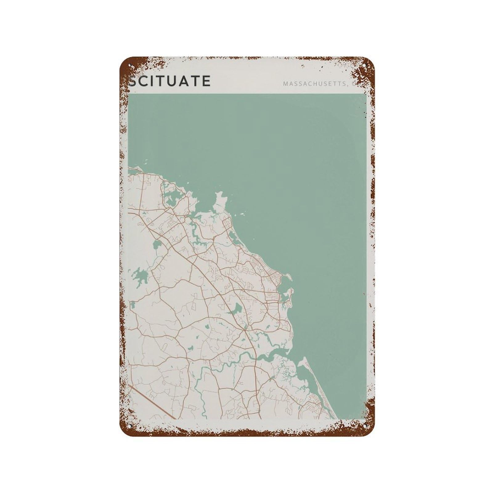 xiaoxiaoshen Scituate Map Massachusetts Travel Gift Minimalist Wall Decor Art Metal Tin Poster Modern Home Decor Art Home Bar Shop Decorations Vintage Sign 30x20cm