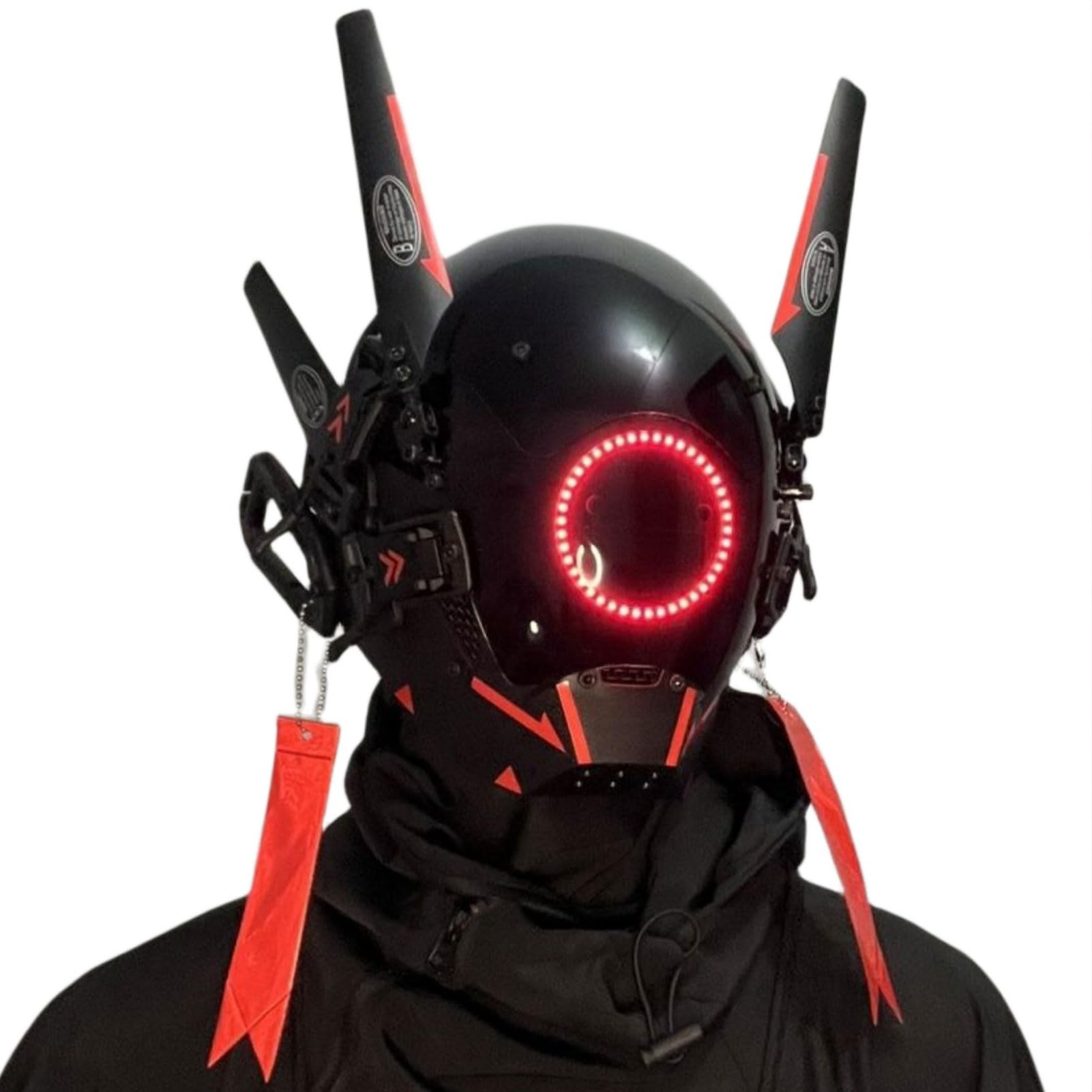 ifkooHalloween Punk Mask Helmet Gothic Futuristic Techwear Mask Cosplay Costume Accessory with LED Light