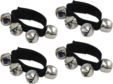 4-Pack Adjustable Wrist and Ankle Jingle Bells Percussion | black elastic band design, rehearsal stage performance, rhythm percussion training, belly dance yoga, lightweight wearable