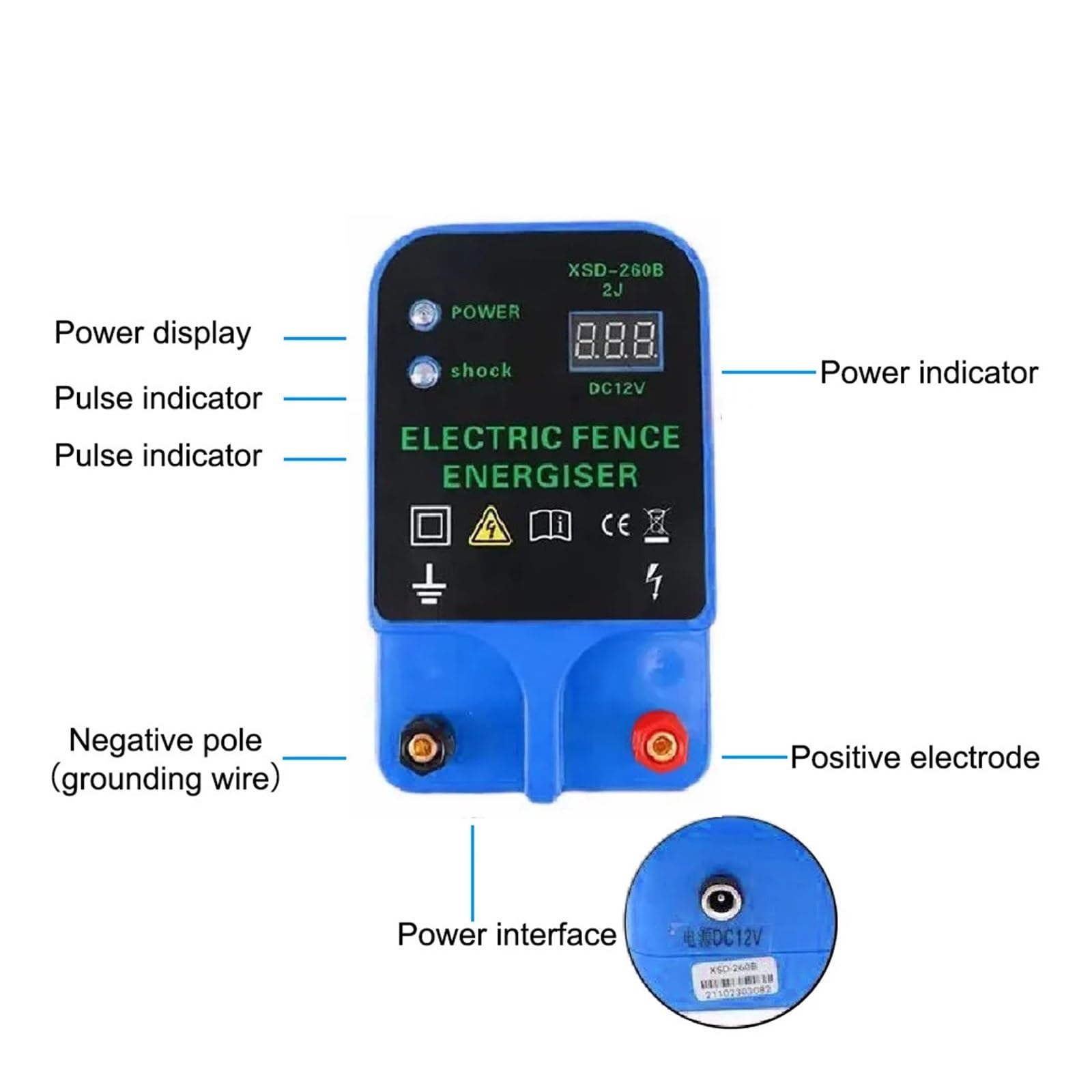 Pastor Electrico, Controlador solar for cercas de ganado Energizador de cercas eléctricas LCD Pantalla de voltaje LCD Alarma de alto decibel 10 km Resistente al agua(Rot)