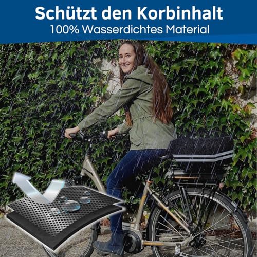 HiLo sports Regenschutz Fahrradkorb - [Für alle Fahrradkörbe hinten] - Wasserdichte Fahrradkorb Abdeckung hinten - Abdeckung Fahrradkorb mit Reflektoren