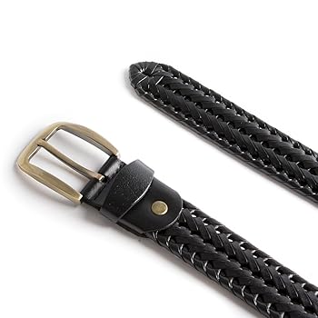 ECHAIN Men Braided Woven Genuine Leather Belt (Waist:28-30