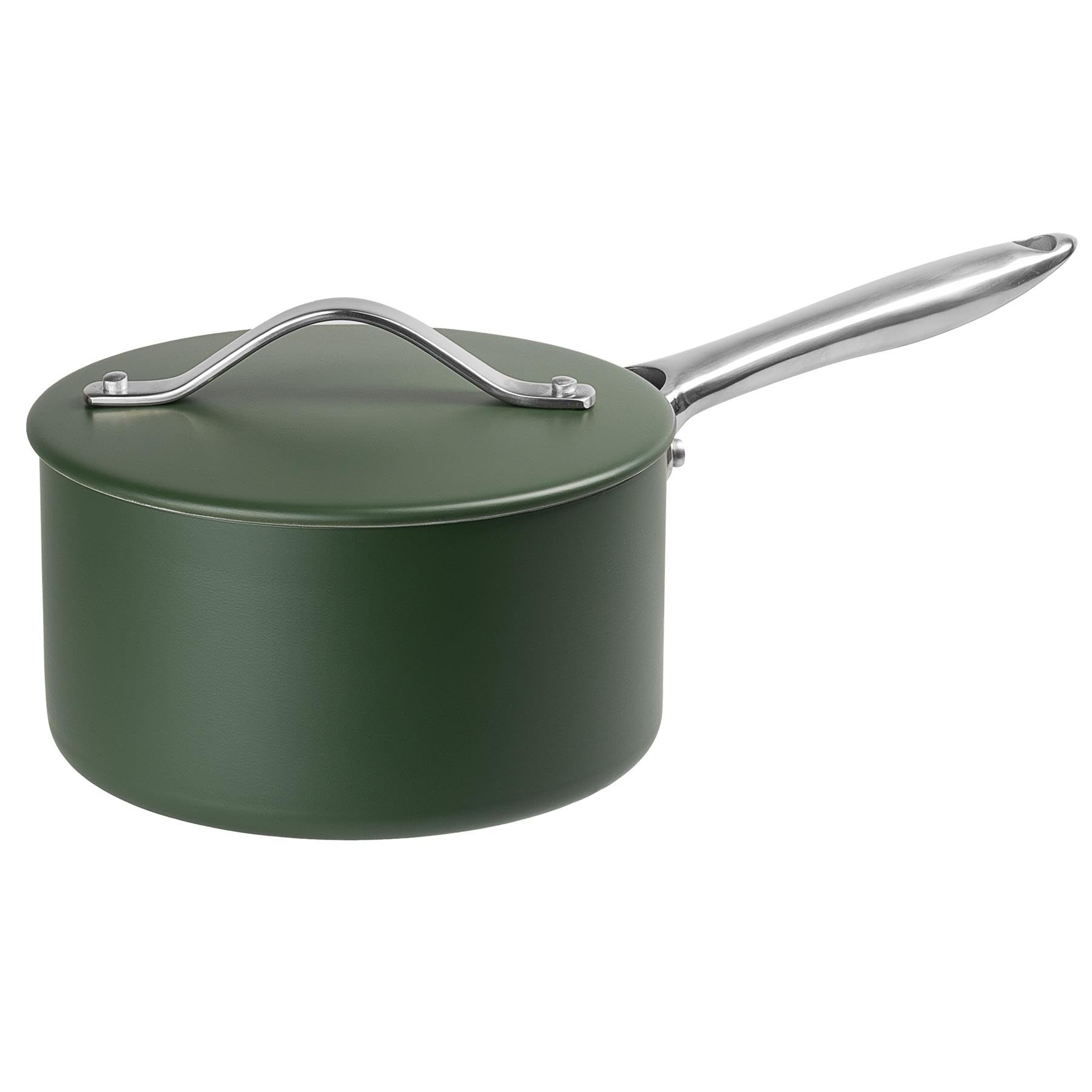 ProChef 18cm Ceramic Non-Stick Saucepan with Lid, Aluminium Induction Compatible, Green