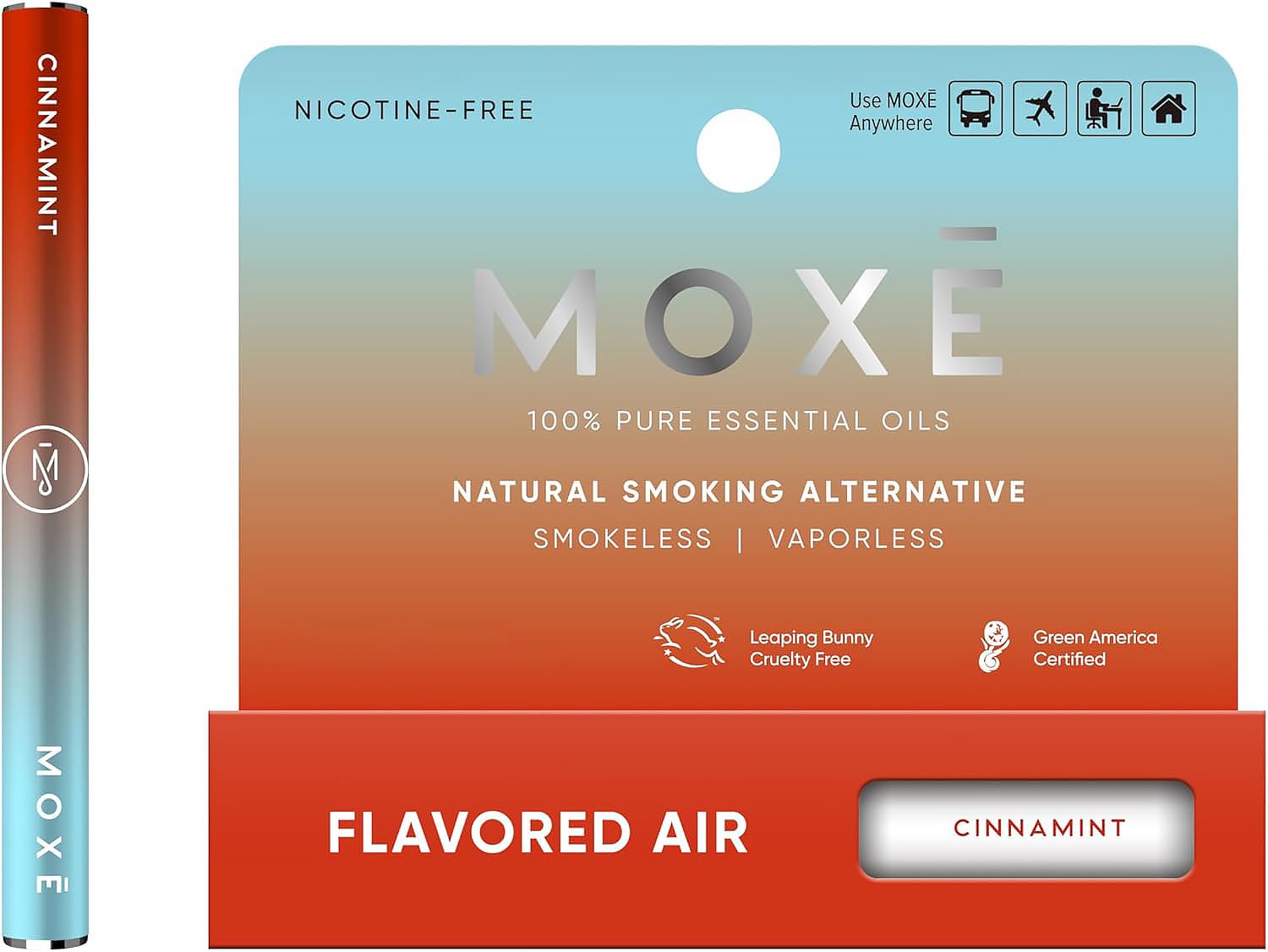 MOXE Natural Cinnamint Smokeless Inhaler, Non-Electric Craving Relief, 1 PK