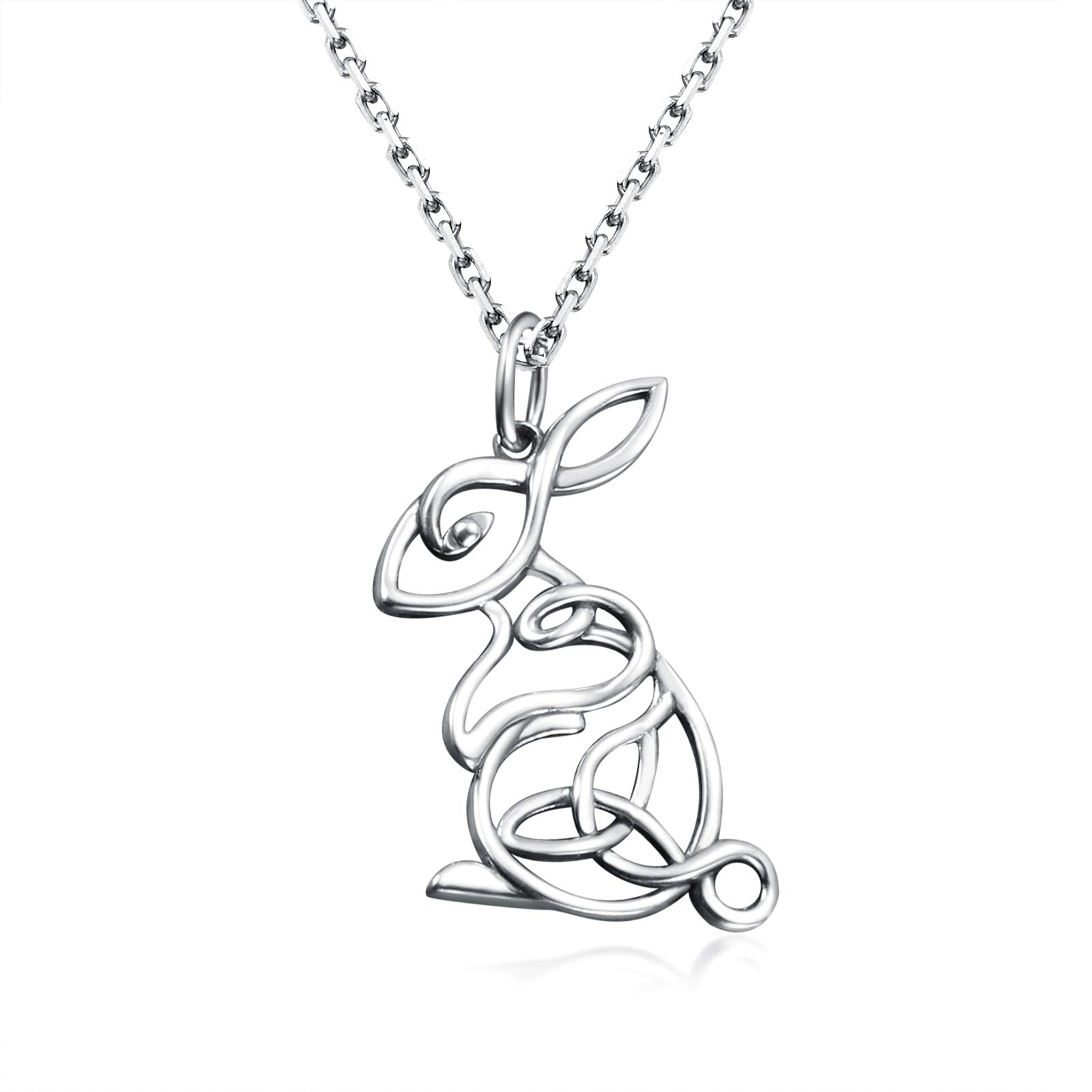 Sterling Silver Celtic Animal Necklace: Fox Bunny Rabbit Dragon Pendant Celtic Knot Necklace Jewelry Gift for Women
