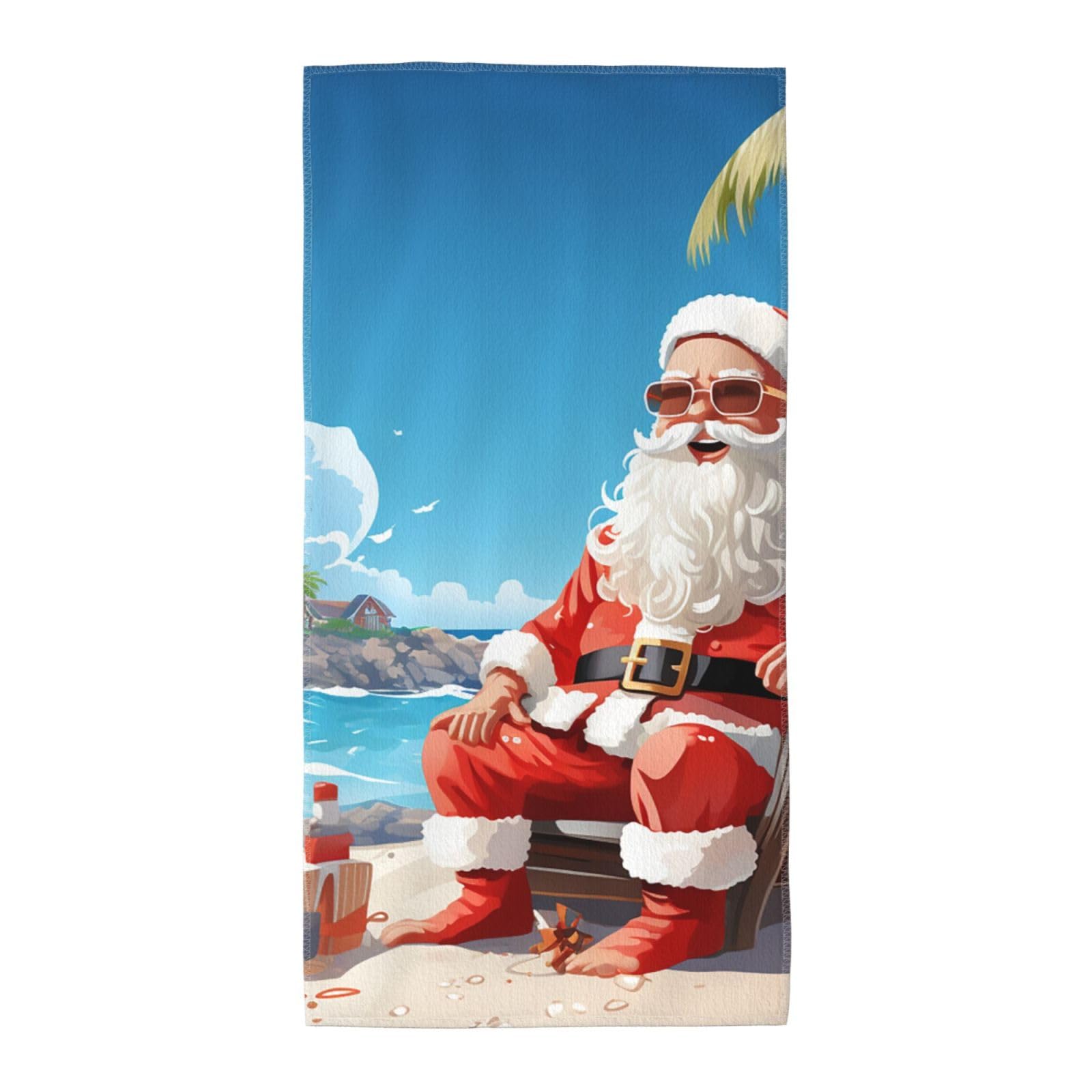 FodPand Microfiber Hand Towels for Bathroom, Soft Absorbent Decorative Face Towel Santa Claus At Beach Guest Bath Towel 12"X24" Kitchen Dish Towel for Bathroom Kitchen Hotel Gym Spa Towels