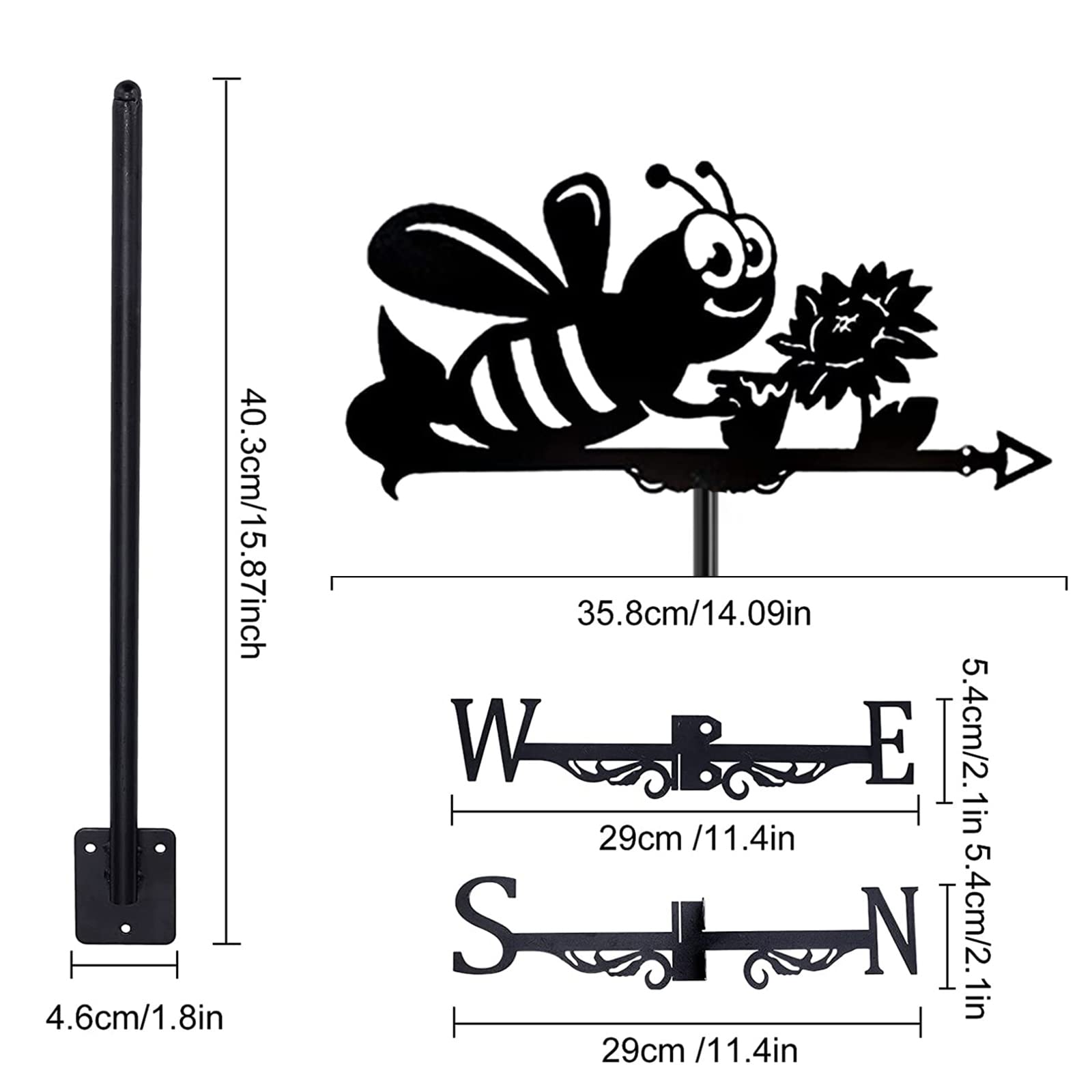 Outdoor WeatherVanes, wiatrowskaz latający ptak i dom ornament wiatrowskaz dach uchwyt ogrodowy dekoracja podwórka wiatrowskaz, wskazujący kierunek wiatru, koliber (pszczoła)
