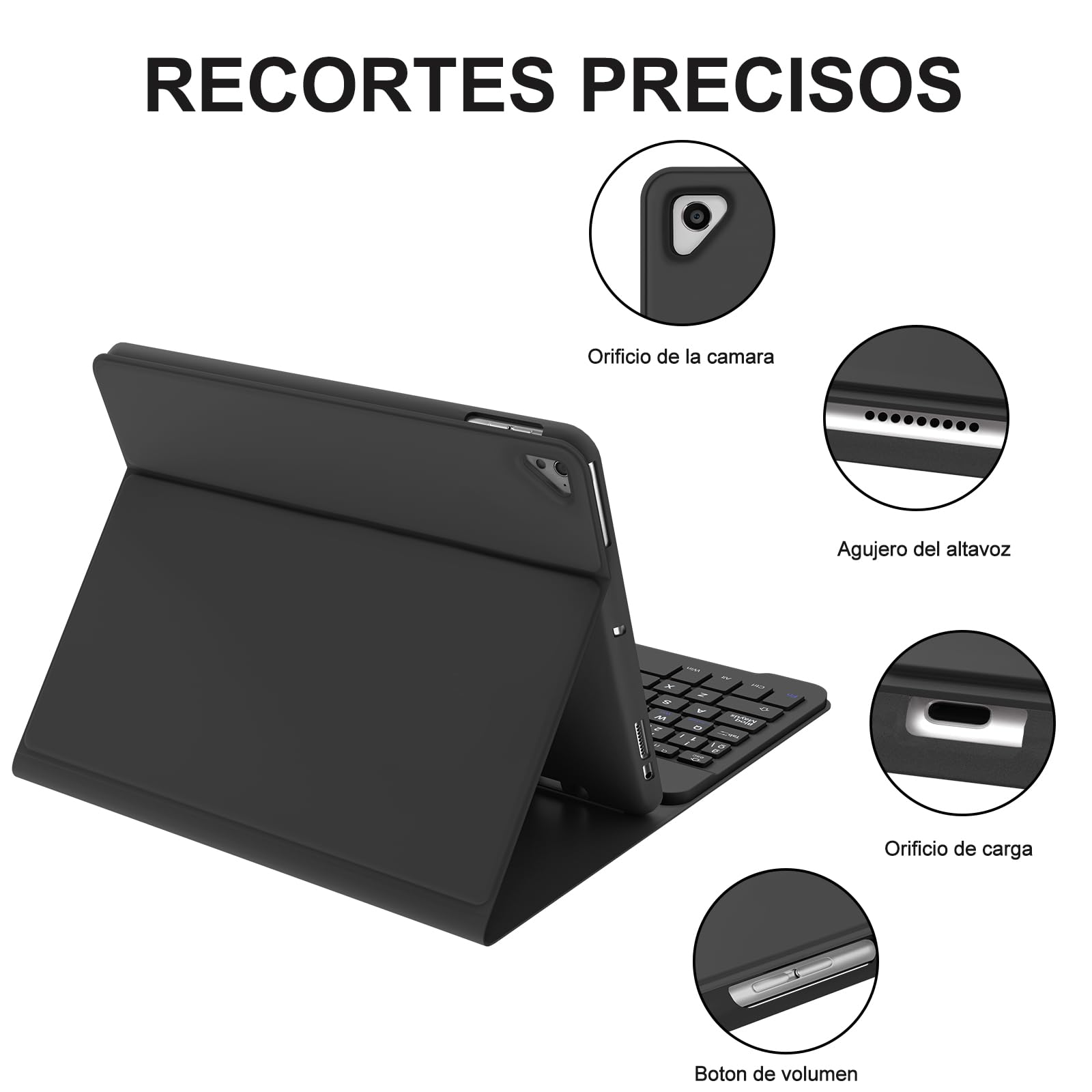 FOGARI Teclado para iPad 6/5 Generacion 2018/2017 9.7", Air 2/1 2014/2013, Español Ñ QWERTY Teclado Bluetooth Magnético Desmontable para iPad 6/5 Generación 2018/2017 9.7 Pulgadas, Negro