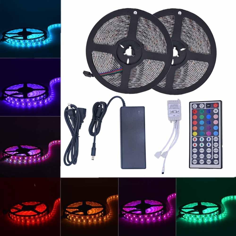 FLFLK Led Strip Lights 2x 5m (32.8ft) 600 LEDs 5050SMD RGB LEDs Flexible Waterproof LED Light Strips Kit with 44 Key Remote, IR Control Box and 12V 10A Power Supply for Christmas, Party, Kitchen