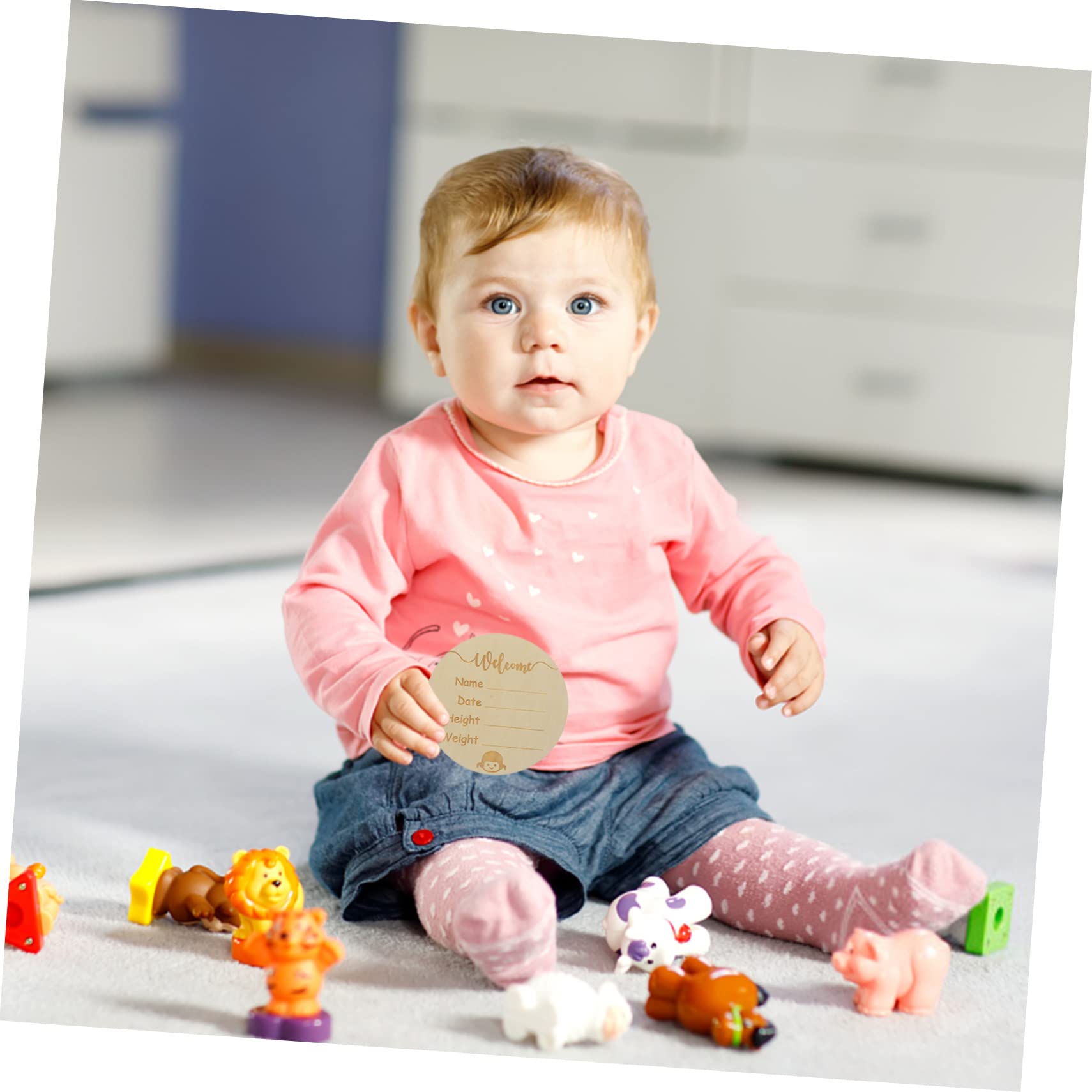 Toddmomy Round Wooden Name Sign Meaningful Birth Announcement Sign for Newborns Prop for Photography and Nursery Decor