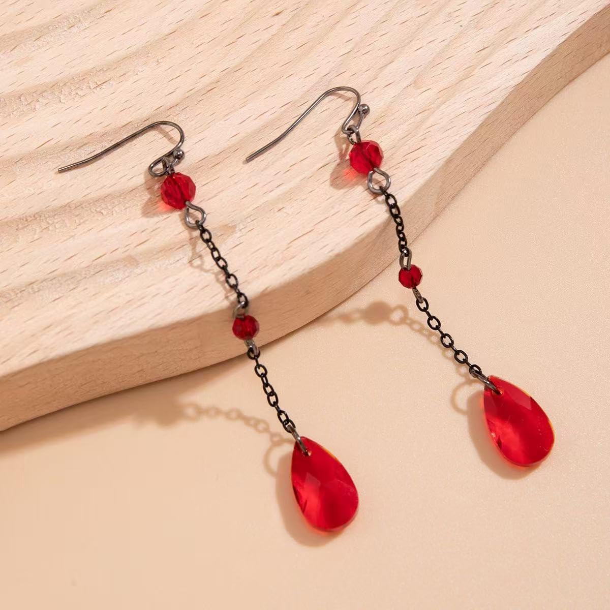 Gothic Blood Drop Earrings for Women Vintage Goth Black/Red Crystal Bead Earrings Punk Style Dark Earring Mystery Vampire Jewelry Halloween Cosplay Party - Image 4