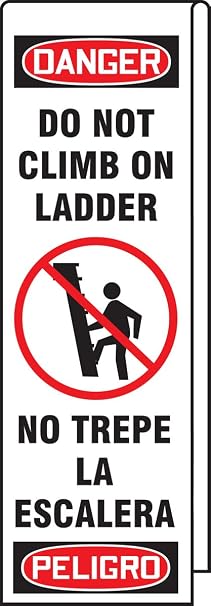 Accuform Signs Klb761 Ladder Shield Wrap, Legend "Danger Do Not Climb On Ladder" (Spanish Bilingual), 10-Ounce Reinforced Vinyl With Metal Grommets, 87" Length X 13" Width, Includes Padlock With Key (846642041007)